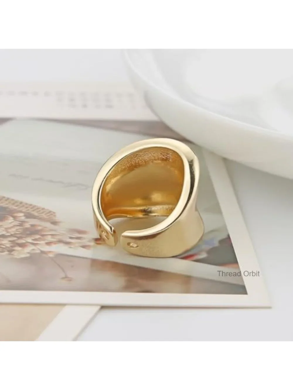 18K Gold Plated Open Band Ring Statement Ring Stackable Brass Ring